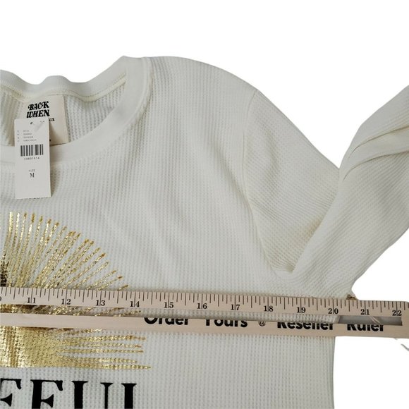 Back When by Anthropologie Sweater Medium Ivory Grateful Graphic Long Sleeve NWT - Picture 9 of 11